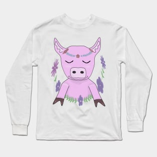 Cute pig with flowers Long Sleeve T-Shirt